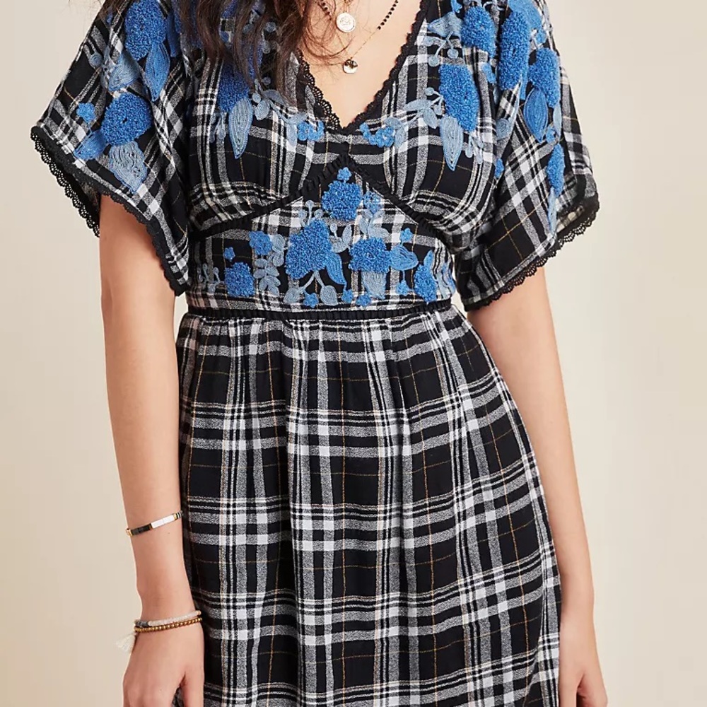 Anthropologie Sarah Plaid Embroidered Tunic sz 16 NWT